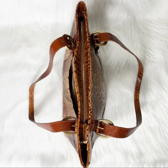 SOLD-Brahmin Vintage Toasted Almond Croc Embossed Ombre Leather Tote - Picture 7 of 12